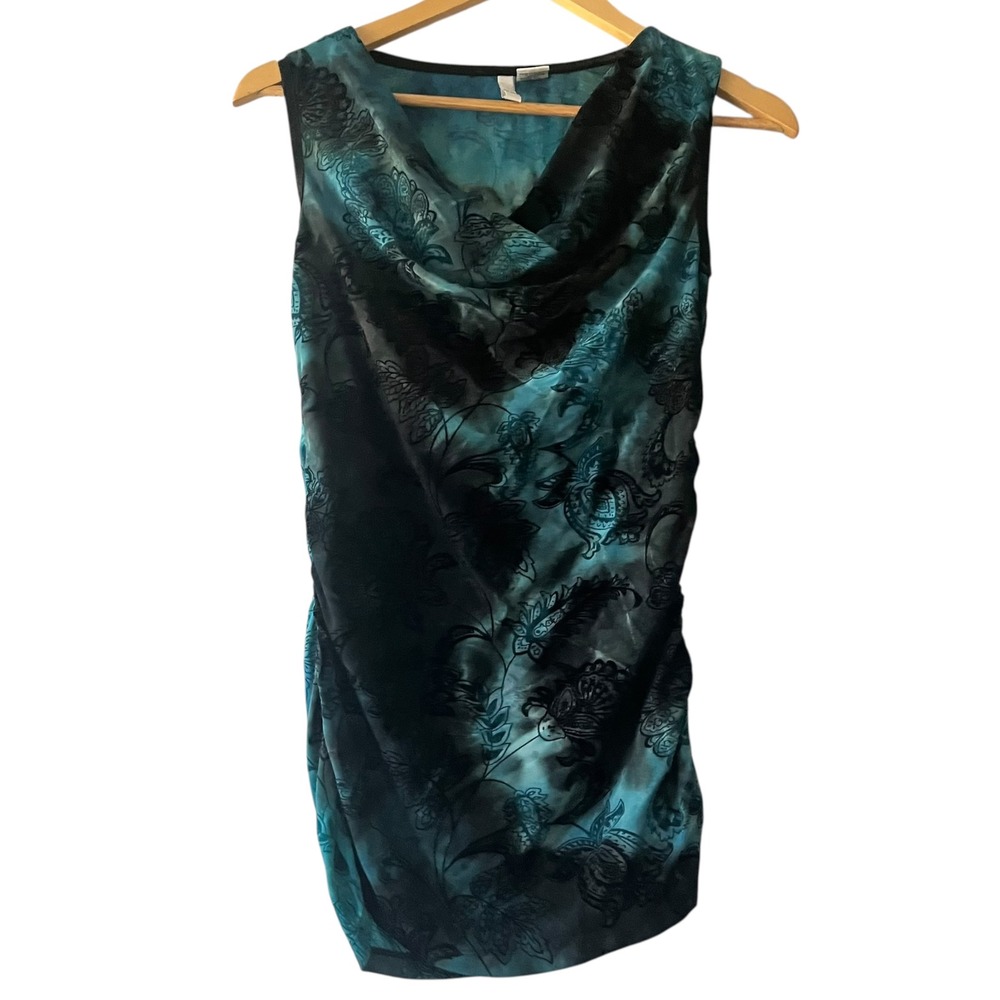 Sami + Jo Teal Paisley Sleeveless Tank Top Ruched Cowl‎ Neck Vtg Y2K Small S
